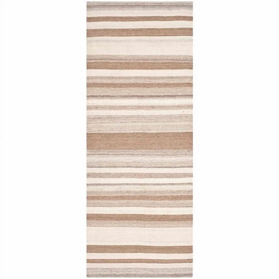 SAFAVIEH Dhurrie Tom Striped Moroccan Wool Runner Rug, Natural/Camel, 2'6" x 7'