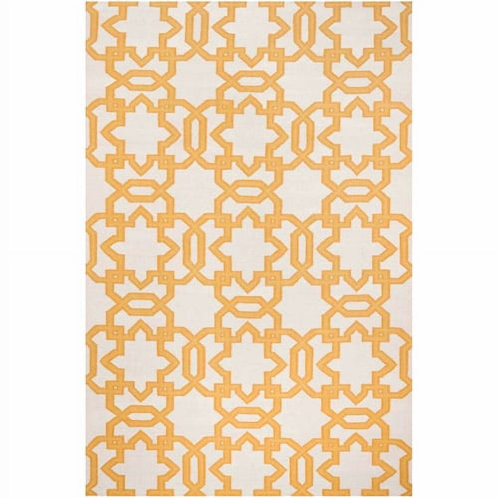 Ivory and Yellow Geometric Wool Square Rug, 6' x 6'