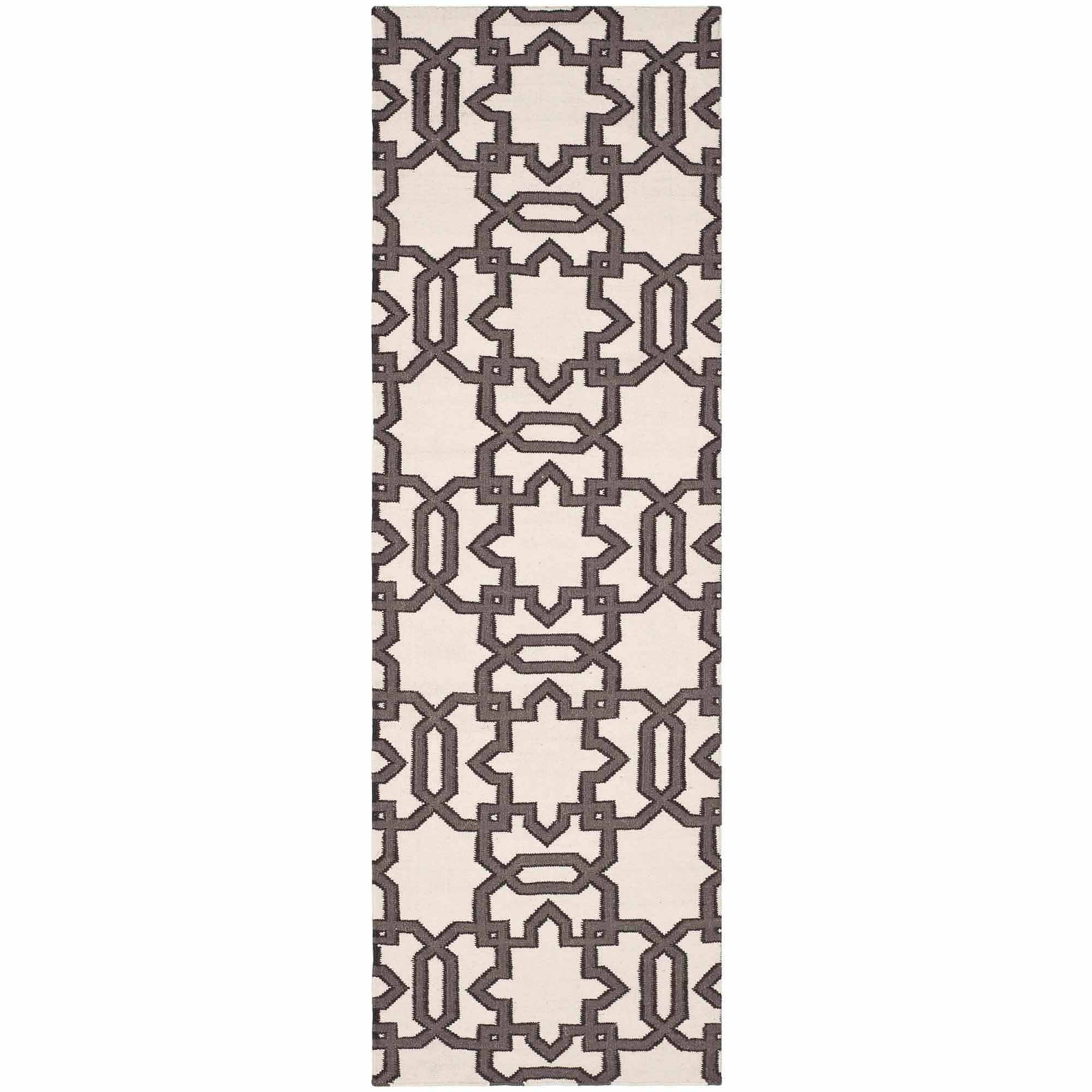 Ivory and Grey Geometric Wool Flatweave Runner Rug