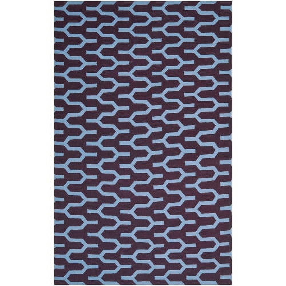 Handwoven Purple and Blue Geometric Wool Area Rug, 4' x 6'