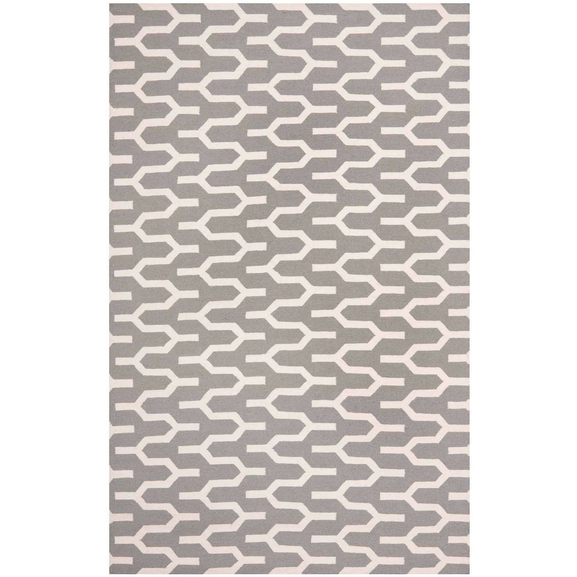 Ivory and Silver Geometric Wool 6' x 9' Area Rug