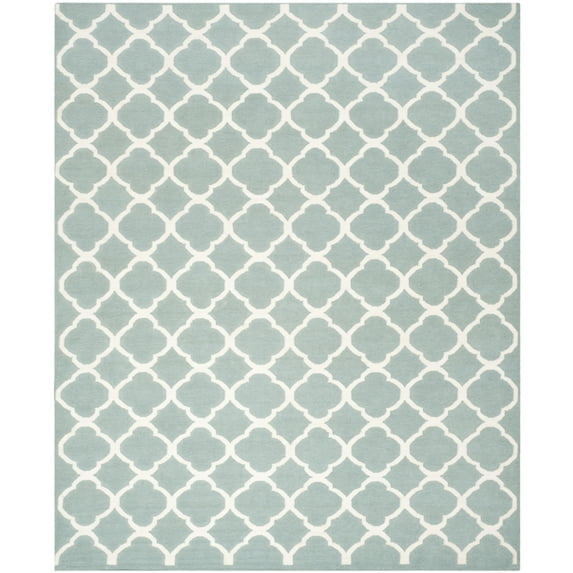 SAFAVIEH Dhurrie Ulysses Geometric Moroccan Wool Area Rug, Blue/Ivory, 7' x 7' Round