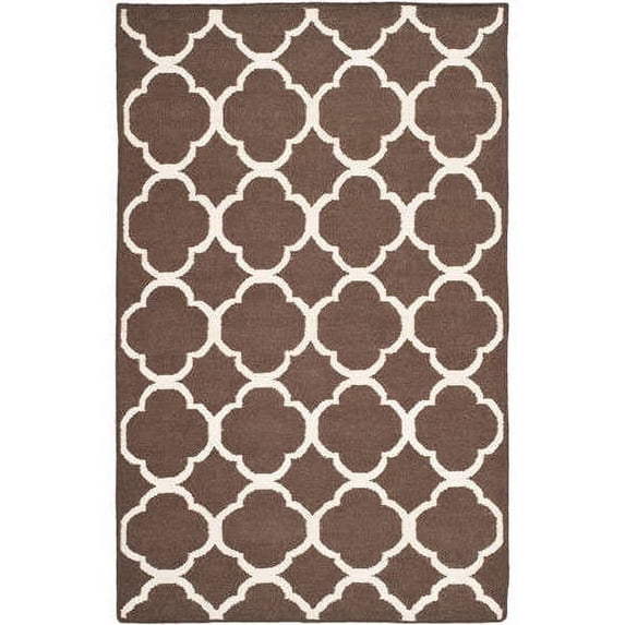 SAFAVIEH Dhurrie Ulysses Geometric Moroccan Wool Area Rug, Brown/Ivory, 3' x 5'