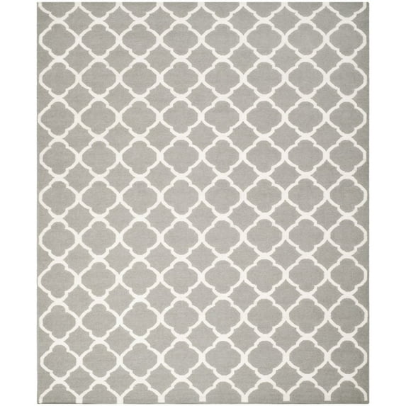 SAFAVIEH Dhurrie Ulysses Geometric Moroccan Wool Area Rug, Grey/Ivory, 5' x 8'