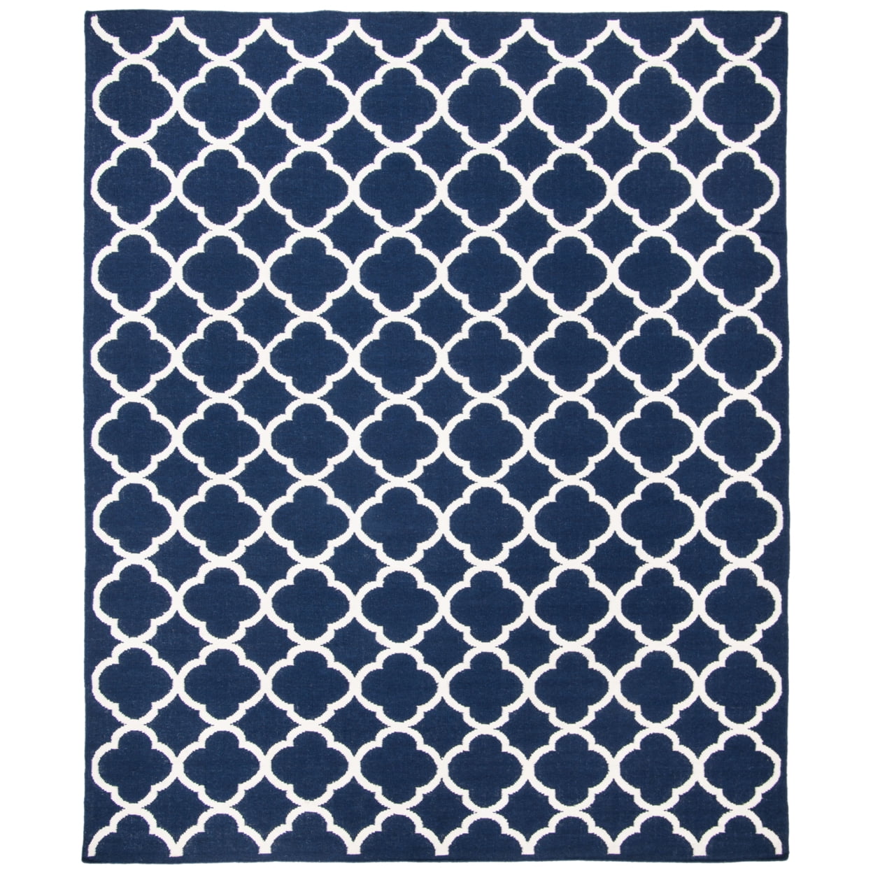 Navy and Ivory Geometric Wool Flat Weave Rug, 5' x 7'