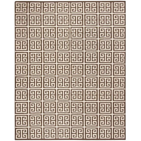 SAFAVIEH Dhurrie Valentina Geometric Moroccan Wool Area Rug, Brown/Ivory, 8' x 10'