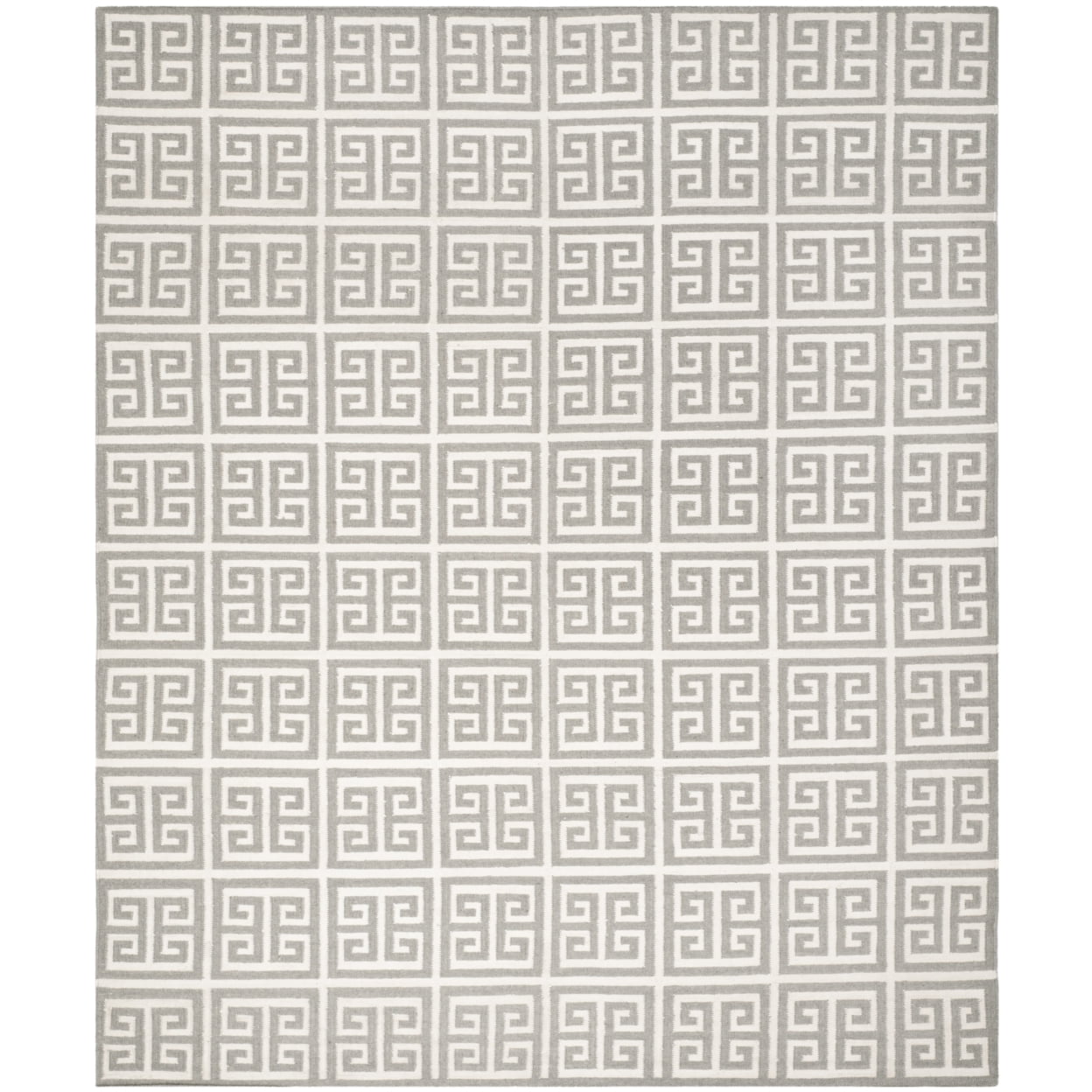 Grey and Ivory Geometric Wool Flat Woven Area Rug