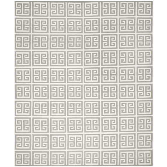 SAFAVIEH Dhurrie Valentina Geometric Moroccan Wool Area Rug, Grey/Ivory, 7' x 7' Round