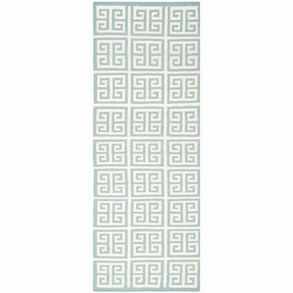 SAFAVIEH Dhurrie Valentina Geometric Moroccan Wool Runner Rug, Blue/Ivory, 2'6" x 9'
