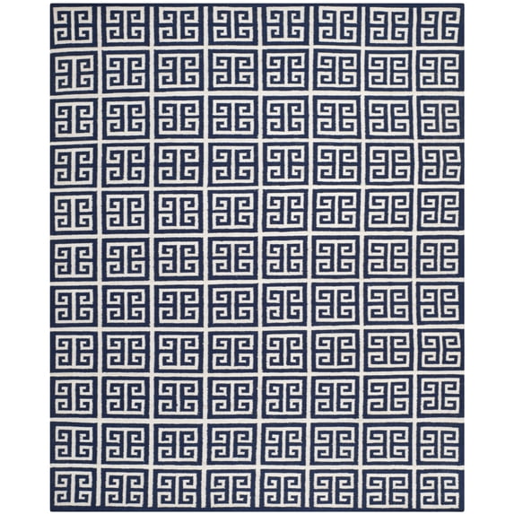 SAFAVIEH Dhurrie Valentina Geometric Moroccan Wool Runner Rug, Navy/Ivory, 2'6" x 7'