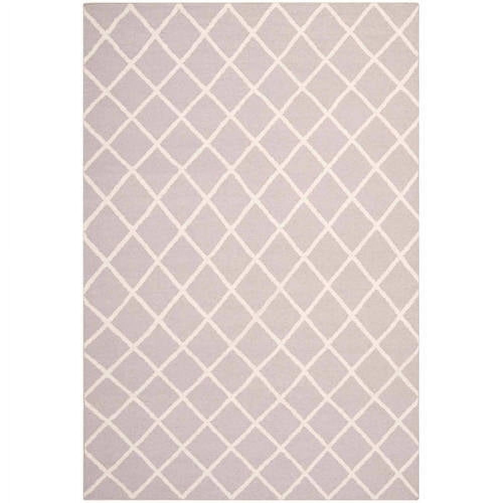 Grey and Ivory Geometric Flat Woven Wool Area Rug, 5' x 8'