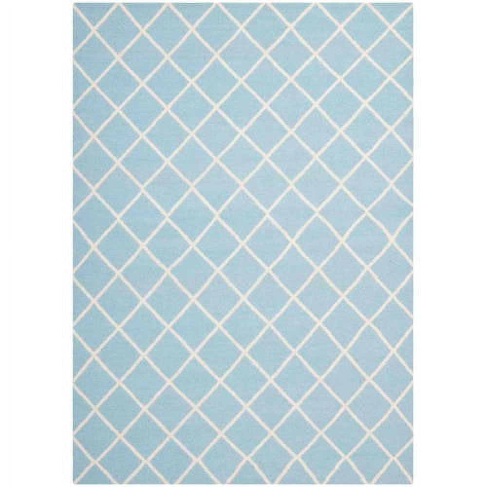 SAFAVIEH Dhurrie Victor Geometric Diamonds Wool Runner Rug, Light Blue