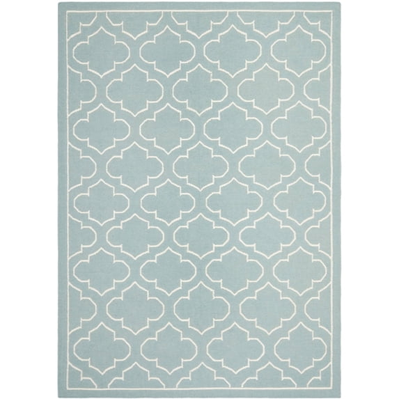 SAFAVIEH Dhurrie Walter Geometric Moroccan Wool Area Rug, Blue/Ivory, 6' x 9'