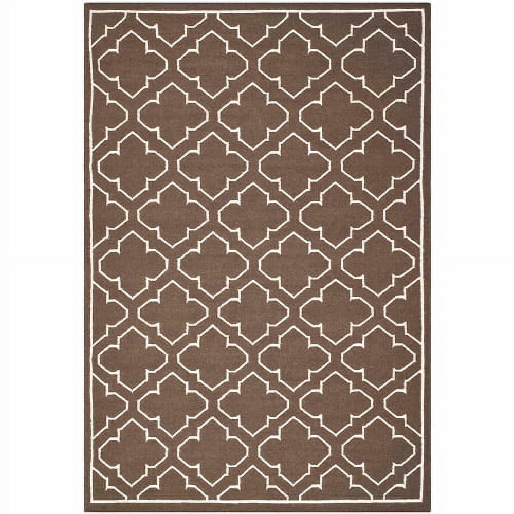 Brown and Ivory Geometric Wool Flat Woven Area Rug, 6' x 9'