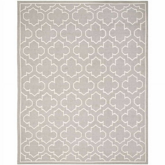 SAFAVIEH Dhurrie Walter Geometric Moroccan Wool Area Rug, Grey/Ivory, 4' x 6'