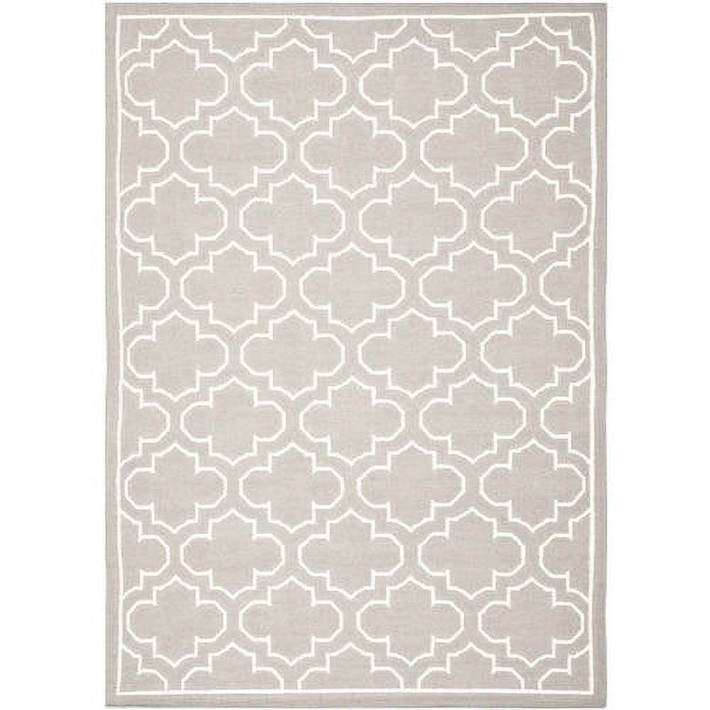 Modern Handwoven Geometric Wool Rug in Grey/Ivory, 6' x 9'