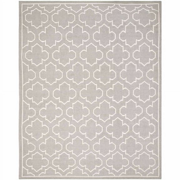 SAFAVIEH Dhurrie Walter Geometric Moroccan Wool Area Rug, Grey/Ivory, 7' x 7' Round