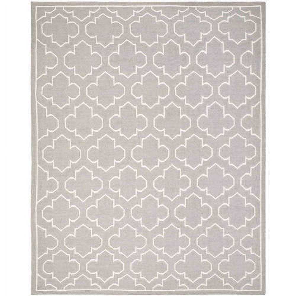 Grey and Ivory Geometric Wool Flat Weave Rug, 9' x 12'