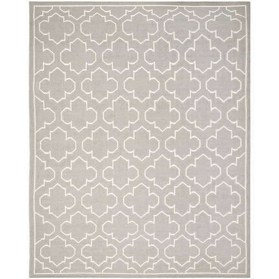 SAFAVIEH Dhurrie Walter Geometric Moroccan Wool Area Rug, Grey/Ivory, 9' x 12'