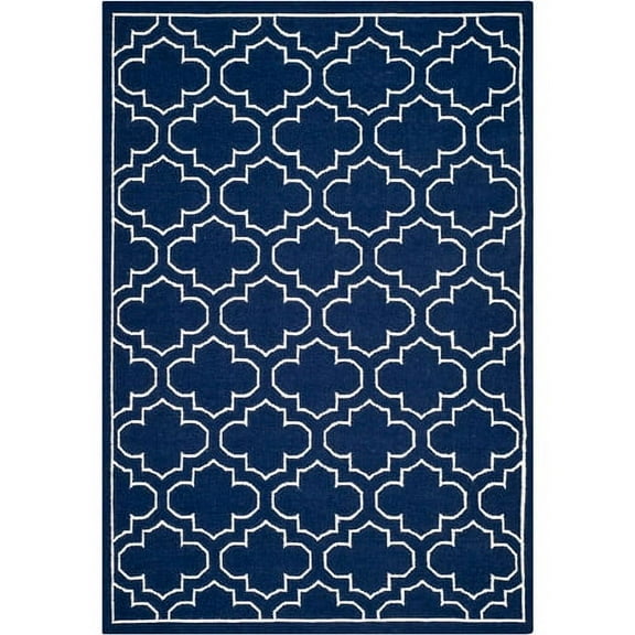 SAFAVIEH Dhurrie Walter Geometric Moroccan Wool Area Rug, Navy/Ivory, 8' x 10'