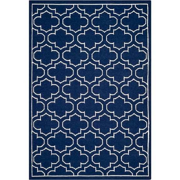 SAFAVIEH Dhurrie Walter Geometric Moroccan Wool Area Rug, Navy/Ivory, 8' x 10'