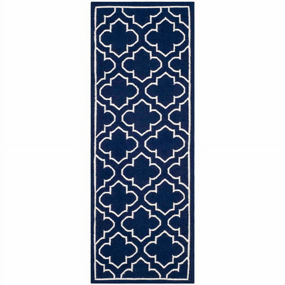 Navy and Ivory Geometric Wool Runner Rug