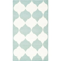 SAFAVIEH Dhurrie Warren Geometric Moroccan Wool Area Rug, Blue/Ivory, 2'6" x 4'