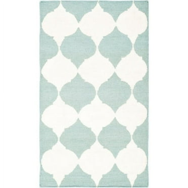 SAFAVIEH Dhurrie Warren Geometric Moroccan Wool Area Rug, Blue/Ivory, 2'6" x 4'