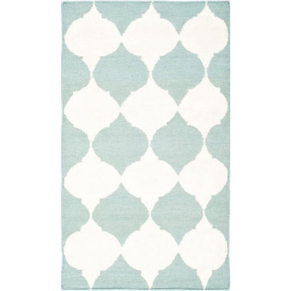 SAFAVIEH Dhurrie Warren Geometric Moroccan Wool Area Rug, Blue/Ivory, 2'6" x 4'