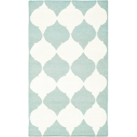 SAFAVIEH Dhurrie Warren Geometric Moroccan Wool Area Rug, Blue/Ivory, 3' x 5'
