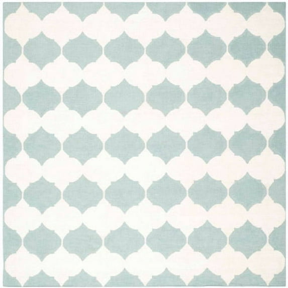 SAFAVIEH Dhurrie Warren Geometric Moroccan Wool Area Rug, Blue/Ivory, 7' x 7' Round