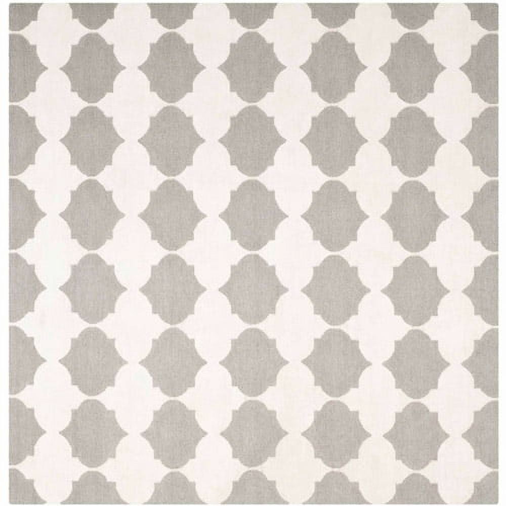 Handwoven Geometric Gray & Ivory Wool Square Rug - 7' x 7'