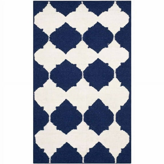 SAFAVIEH Dhurrie Warren Geometric Moroccan Wool Area Rug, Navy/Ivory, 2'6" x 4'