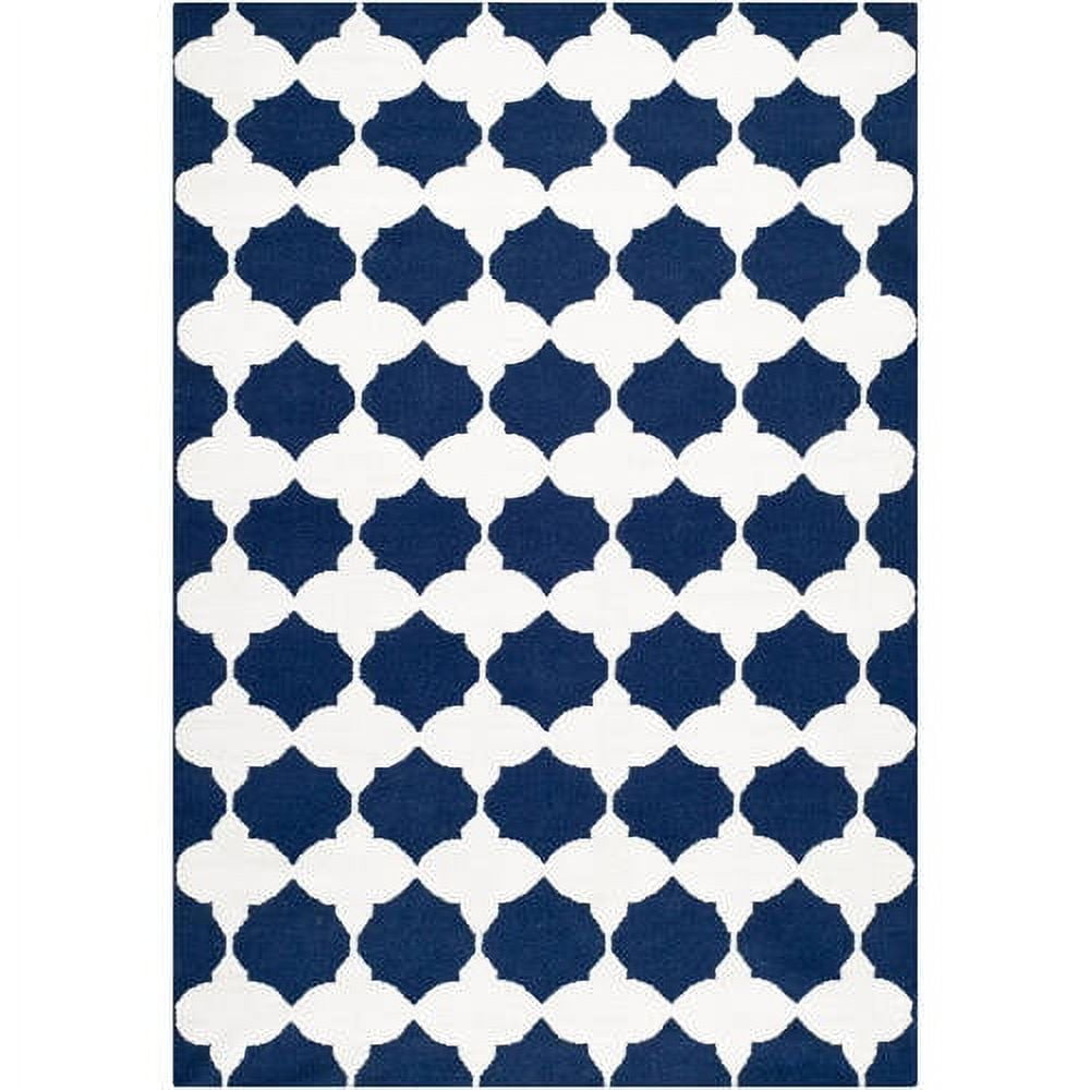 Navy/Ivory Geometric Round Flat Woven Wool Rug, 5' x 8'