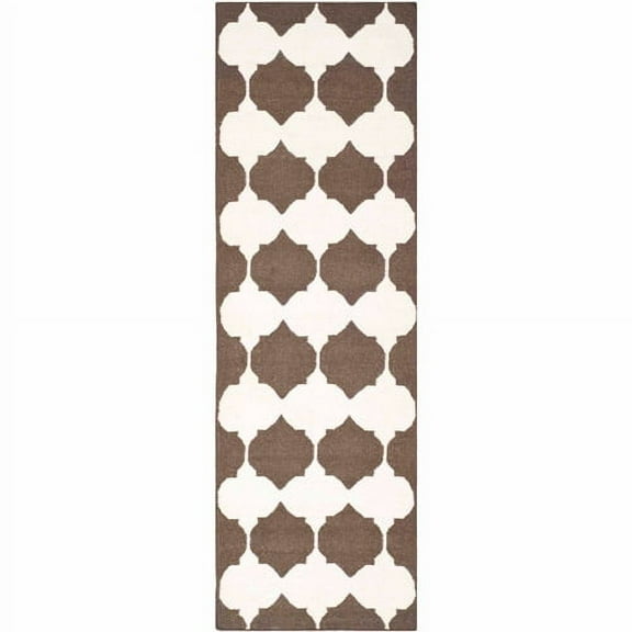 SAFAVIEH Dhurrie Warren Geometric Moroccan Wool Runner Rug, Brown/Ivory, 2'6" x 7'