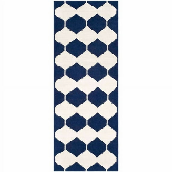 SAFAVIEH Dhurrie Warren Geometric Moroccan Wool Runner Rug, Navy/Ivory, 2'6" x 7'