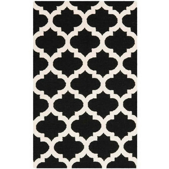 SAFAVIEH Dhurrie Watson Geometric Moroccan Wool Area Rug, Black/Ivory, 5' x 8'