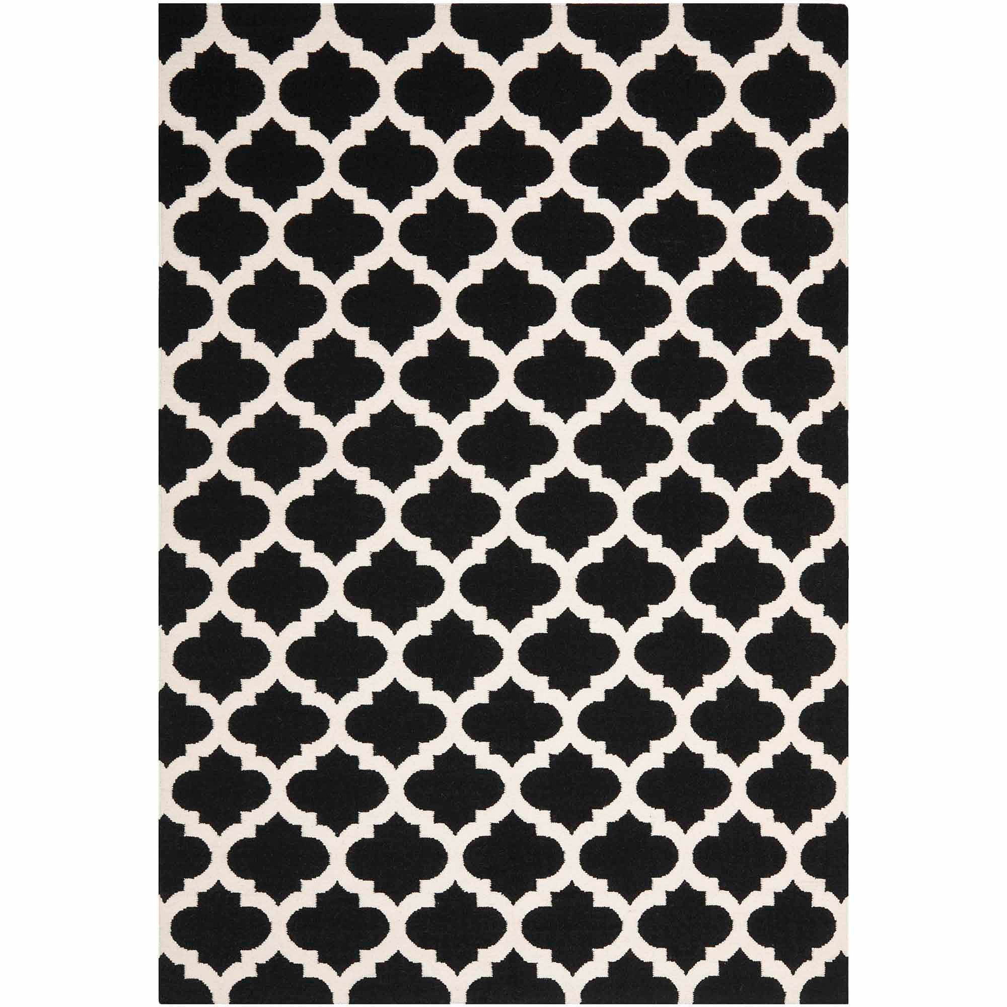 Handmade Geometric Black & Ivory Wool Area Rug 8' x 10'