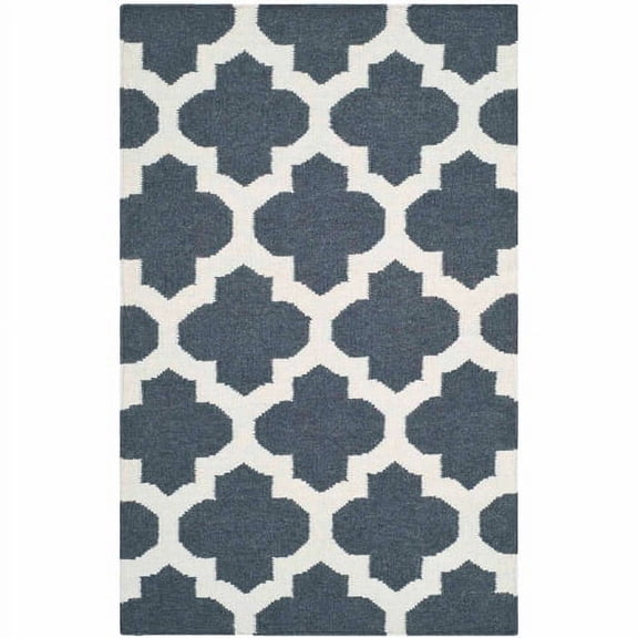 SAFAVIEH Dhurrie Watson Geometric Moroccan Wool Area Rug, Blue/Ivory, 2'6" x 4'