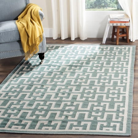 SAFAVIEH Dhurrie Waverly Geometric Moroccan Wool Area Rug, Seafoam/Ivory, 3' x 5'