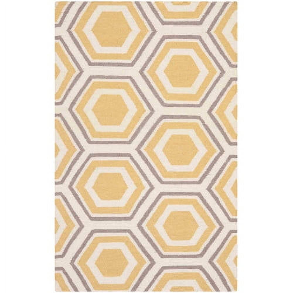 Ivory and Yellow Geometric Wool Square Rug, 6' x 6'