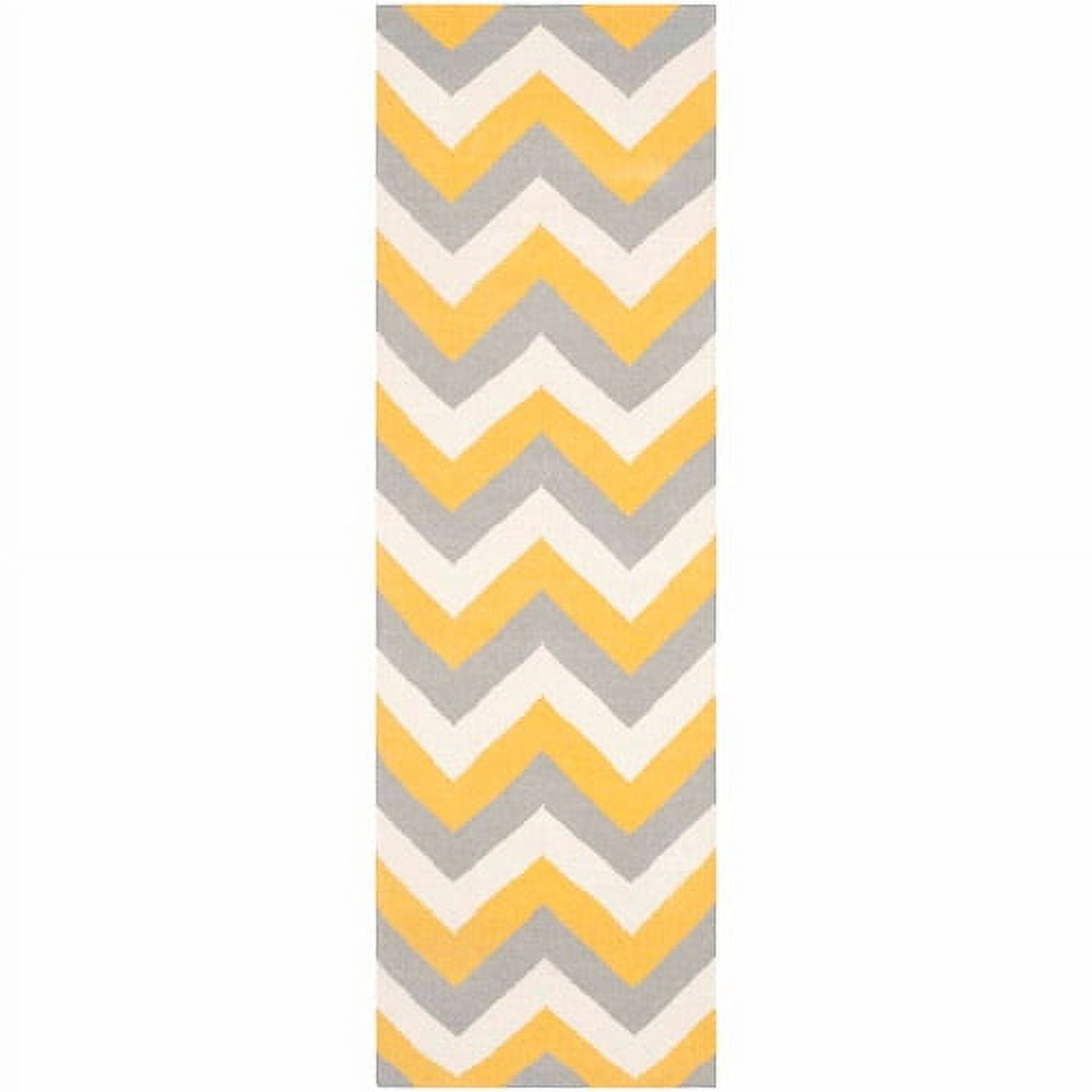 Gold and Grey Geometric Wool Runner Rug, 2'6" x 8'