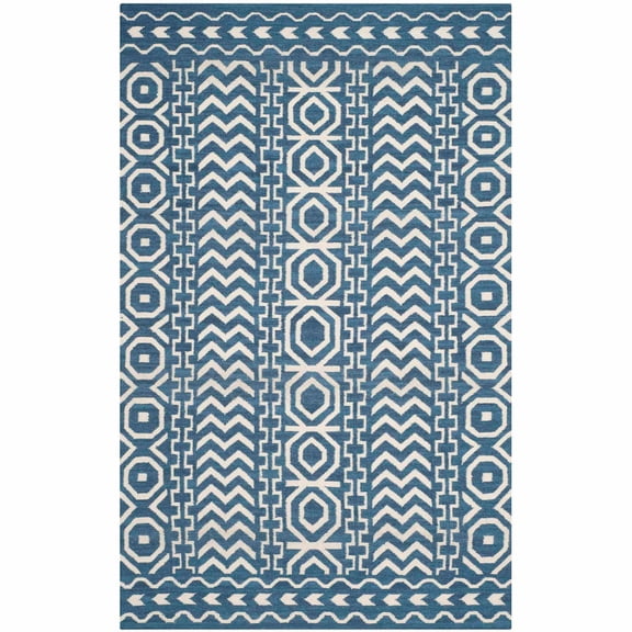 SAFAVIEH Dhurrie Weston Southwestern Wool Area Rug, Dark Blue/Ivory, 5' x 8'