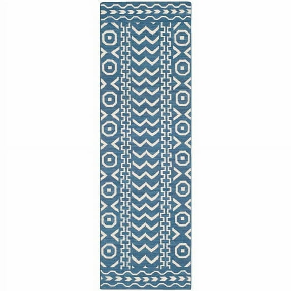 SAFAVIEH Dhurrie Weston Southwestern Wool Runner Rug, Dark Blue/Ivory, 2'6" x 10'