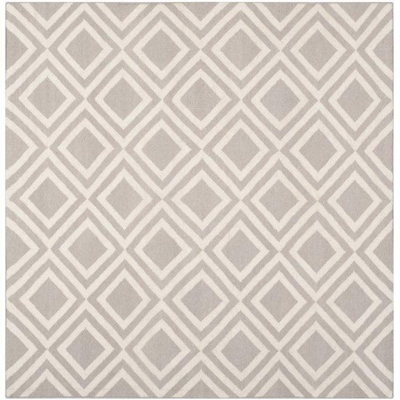 SAFAVIEH Dhurrie Winifred Geometric Diamonds Wool Area Rug, Grey/Ivory, 6' x 6' Square