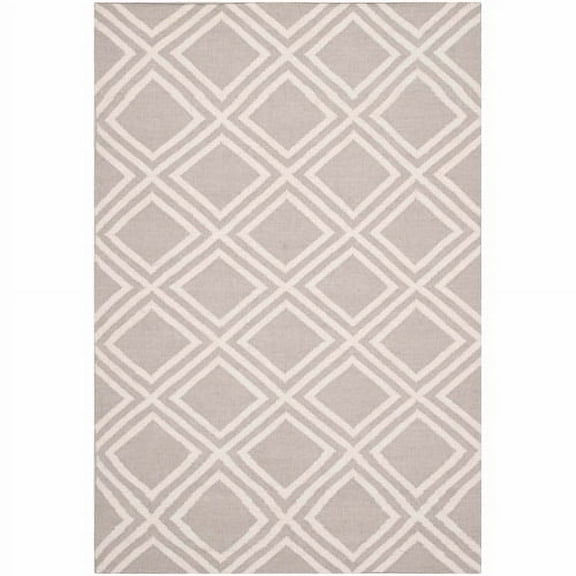 SAFAVIEH Dhurrie Winifred Geometric Diamonds Wool Area Rug, Grey/Ivory, 6' x 9'