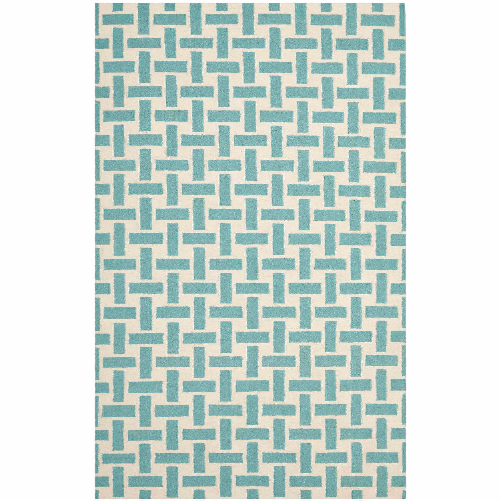 Ivory Geometric Flat Woven Round Wool Rug