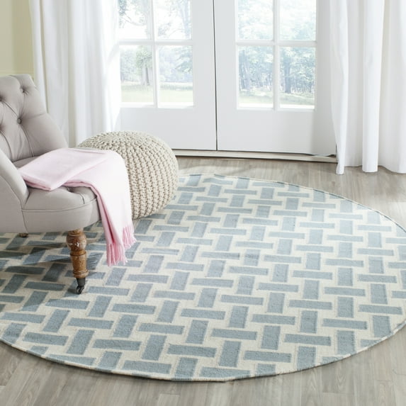 Safavieh Dhurries Zola Geometric Wool Area Rug, Turquoise/Ivory, 6' x 6' Round