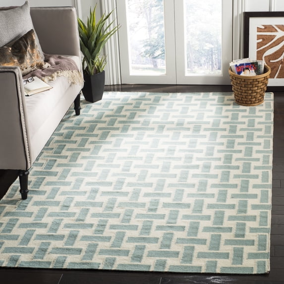 Safavieh Dhurries Zola Geometric Wool Area Rug, Turquoise/Ivory, 6' x 6' Square