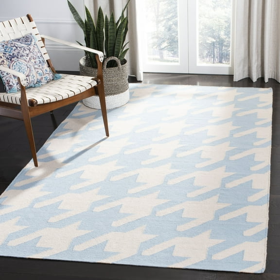 SAFAVIEH Dhurries Abigail Geometric Area Rug, Light Blue/Ivory, 6' x 6' Square